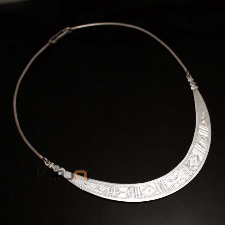 Collier en Argent  Tour de cou Torque Large Gravée Articulée 01