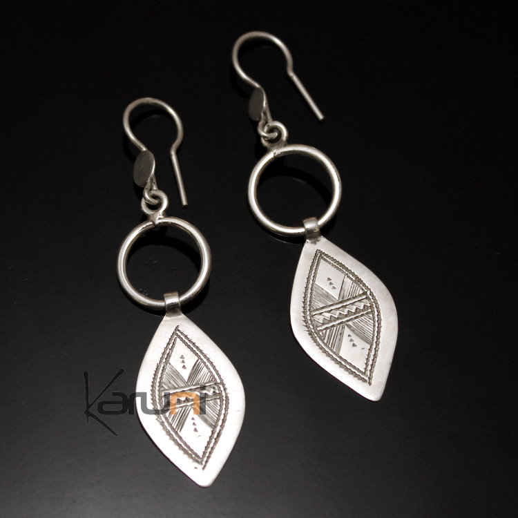 Boucles d'oreilles en Argent 12 Anneau Pendant Feuillees d'Oreilles en Argent Anneau Pendant 03 Feuille