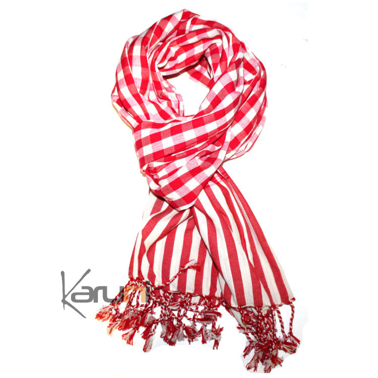 Krama Cheche Foulard Echarpe Coton Homme Femme Cambodge Bassac Sarany Shop Grands Carreaux Rouge Blanc 160x55 Krama Cheche Foulard Echarpe Coton Homme Femme Cambodge Bassac Sarany Shop Grands Carreaux Rouge Blanc 160x55