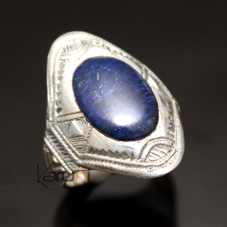 Bague en Argent Lapis Lazuli 22 Homme/Femme Chevalière Navette