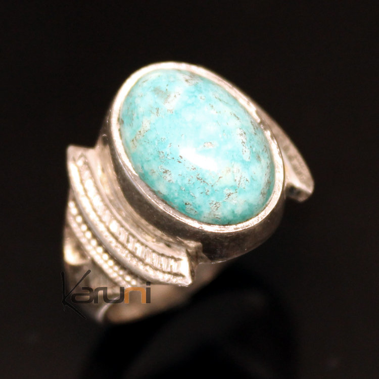 Bague en Argent Homme/Femme Chevalière Ovale 52 Pierre Turquoise Bleue