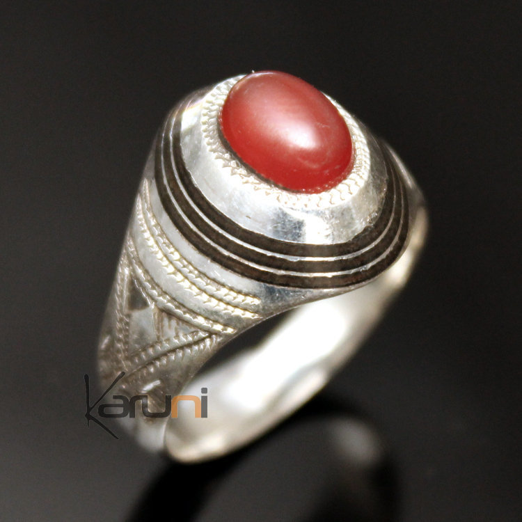 Bague en Argent et Agate Rouge 41 Chevalière Ovale