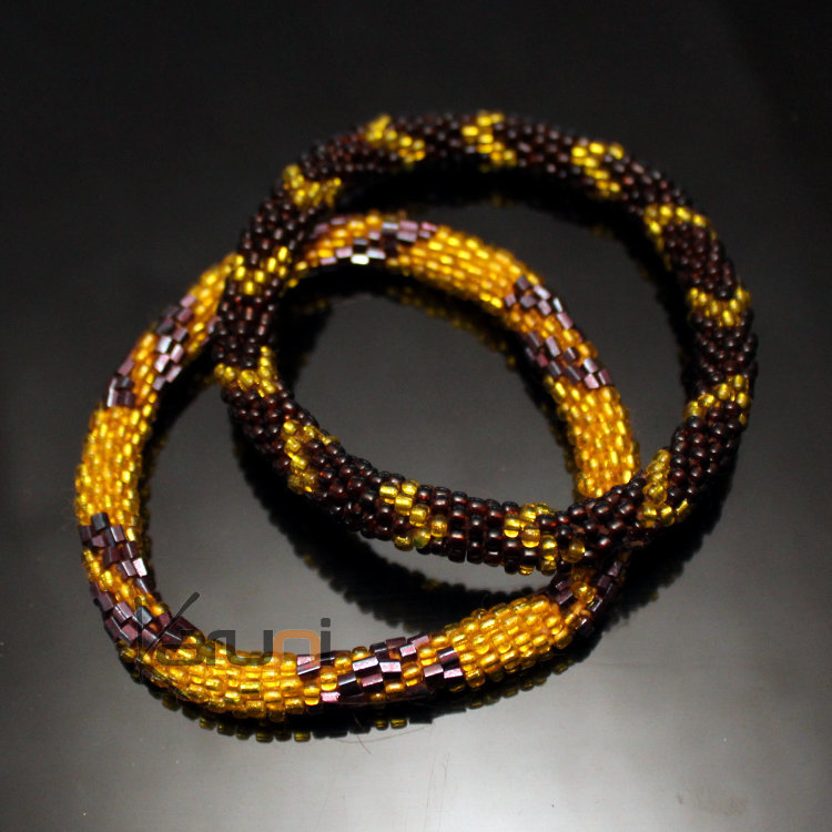 de 2 Bracelets Roll-On en Perles Crochet  Femme/Enfant 31 Brun/Doré