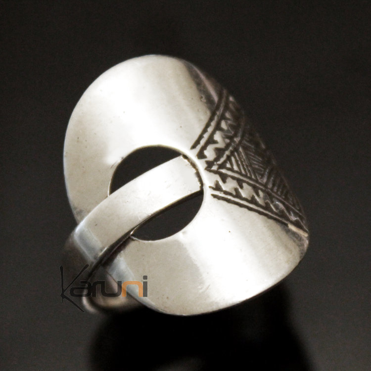 Bague en Argent 950 Rond Gravé Design Réglable 020