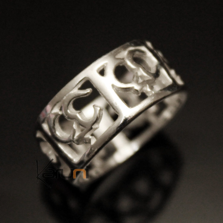 Bague Anneau Alliance en Argent Massif 925 Inde 01 Homme/Femme Om Tibétain Filigranes