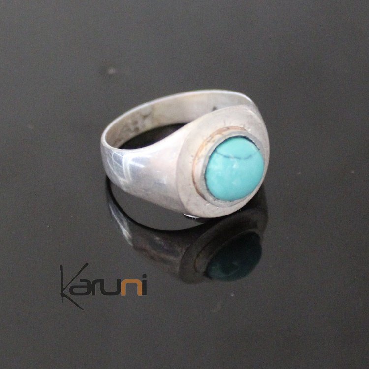 Bague en Argent Lisse 61 Pierre Turquoise