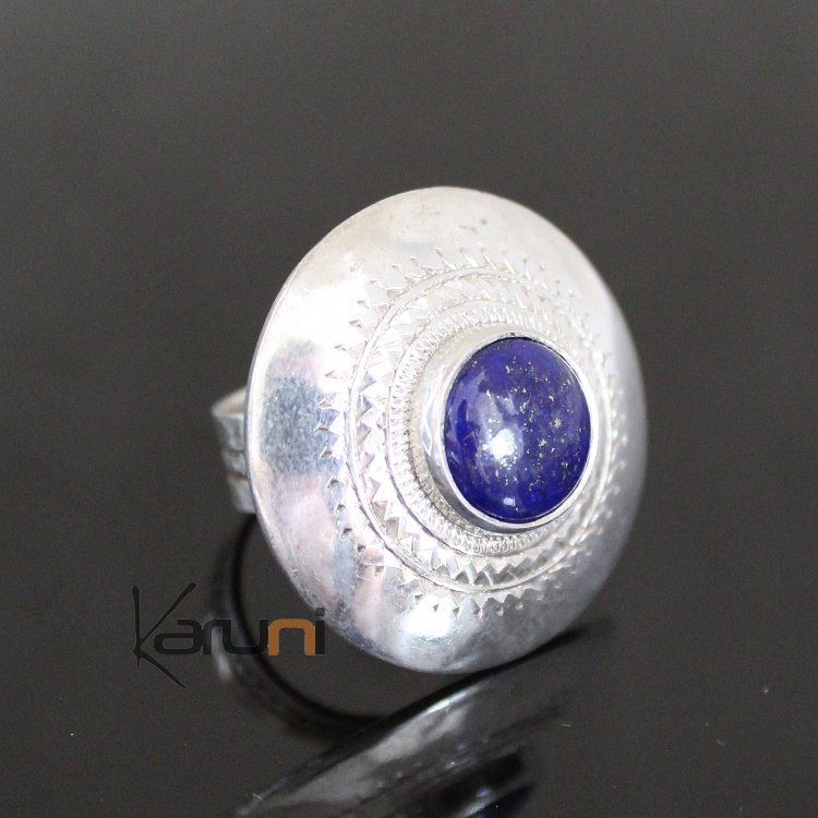 Bague en Argent Ronde Gravée 43 Pierre Lapis