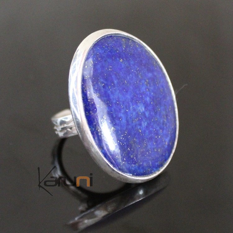 Bague en Argent Ovale Gravée Pierre Lapis 47