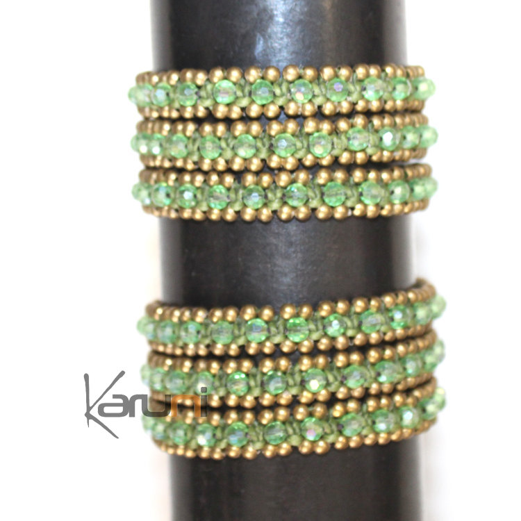 Bracelet multi rangs 3 tours perles tissus Vert Cambodge