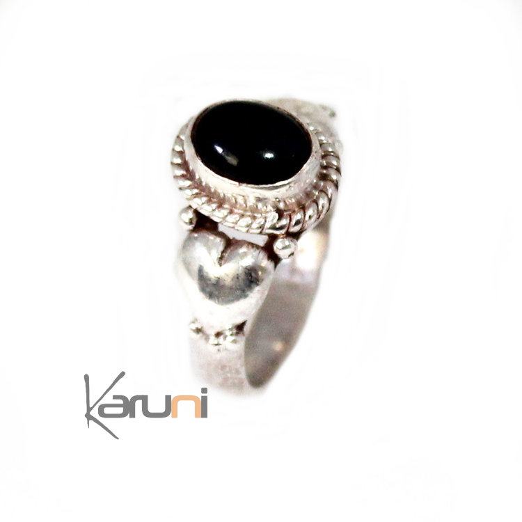 Bague fine Argent Massif 925 Nepal Onyx noir coeur