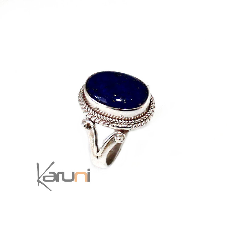 Bague Argent Massif 925 Nepal 1028 Lapis-Lazuli Homme/Femme