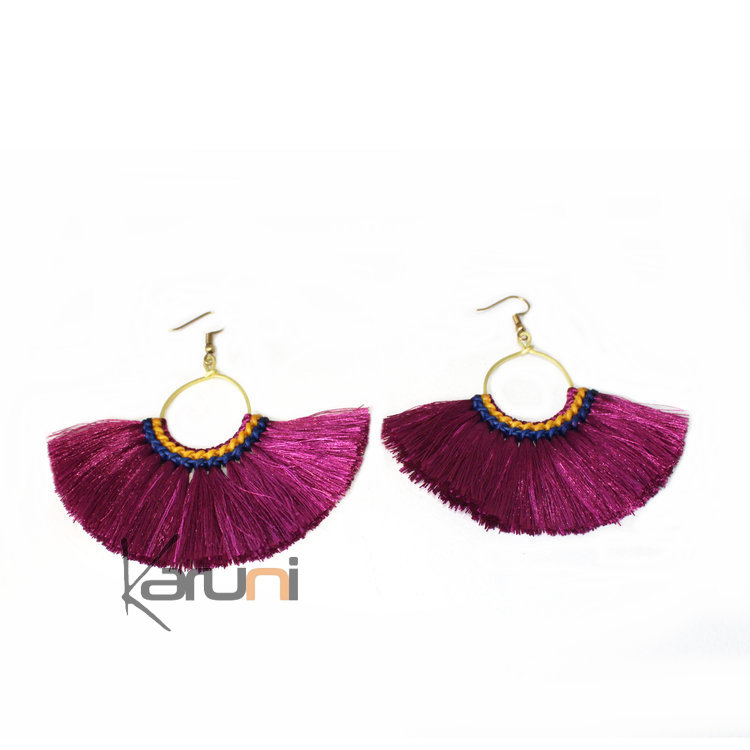 Boucles d'oreilles Fantaisie Pompon Violet Bleu Jaune 4024