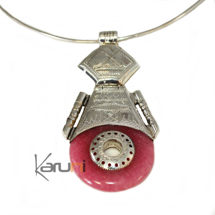 Pendentif et Tour de Cou Argent Agate Rose 7043