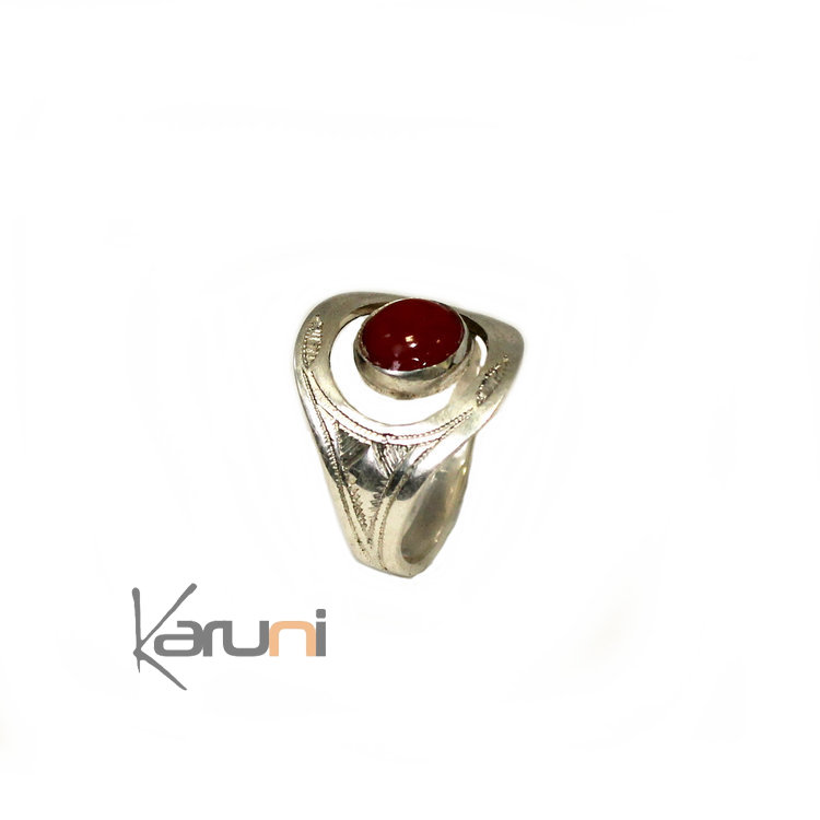 Bague Fantaisie Touareg Argent Cornaline Rouge 1075