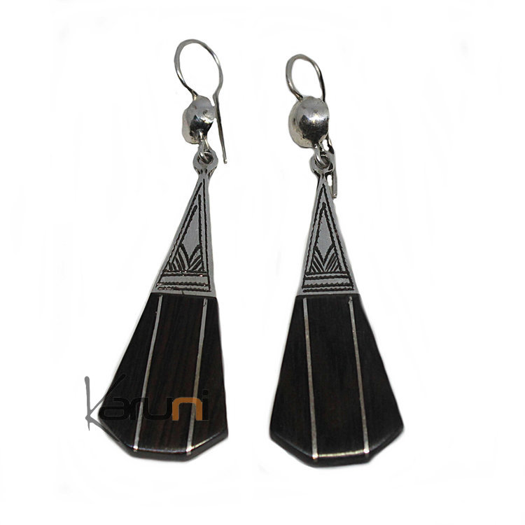 Boucles d'Oreilles Argent Ebène Gravées 5046