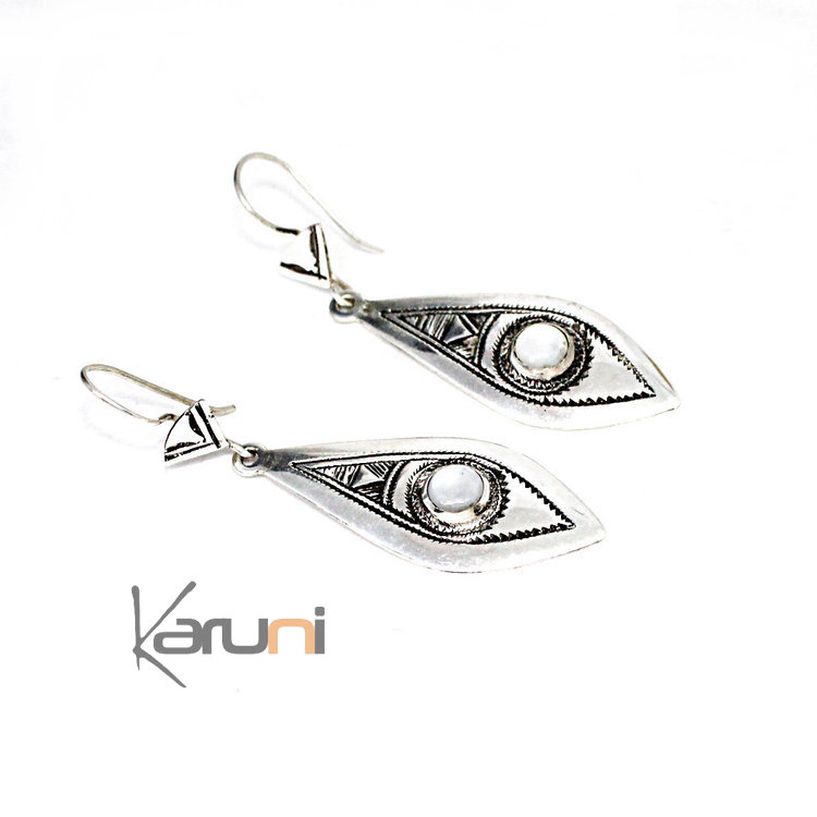 Boucles d'Oreilles Argent Massif Pierre de Lune 5118 Poisson