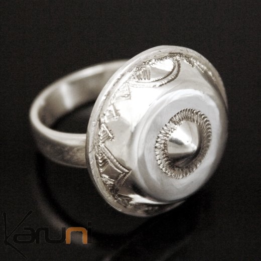 Bague en Argent 925 Grelot Plat Bombé Gravé 008