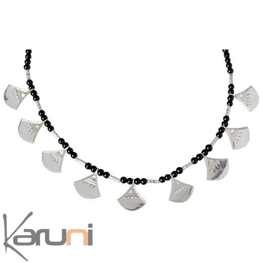 Collier en argent shat-shat lotus perles noires 2