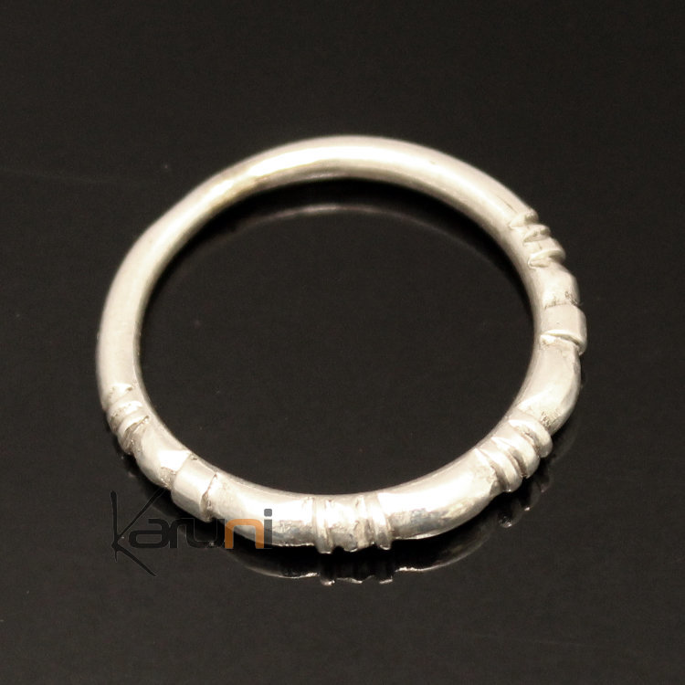 Bague Fine Anneau Alliance en Argent Gravé Ronde Perles 01 Bague de Phalange