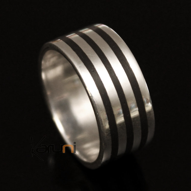 en Argent Bague Anneau alliance homme/femme ébène 3 lignes inspiration Karuni