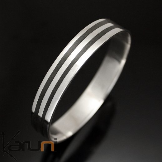 Bracelet en argent Jonc Plat Large homme/femme design 3 lignes Ebène