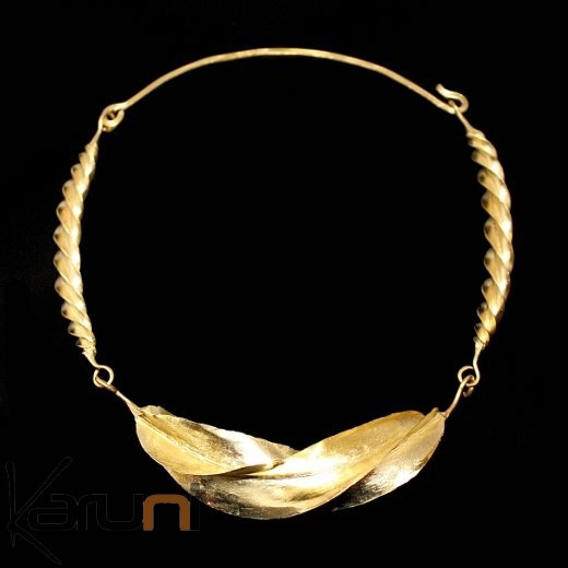 Collier Tour de cou en Bronze Peul Fulani 3 Feuilles Twist Large KARUNI