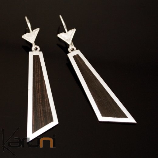 Boucles d'Oreilles en Argent et Ebène 29 Longs Triangles Design Inspiration Karuni