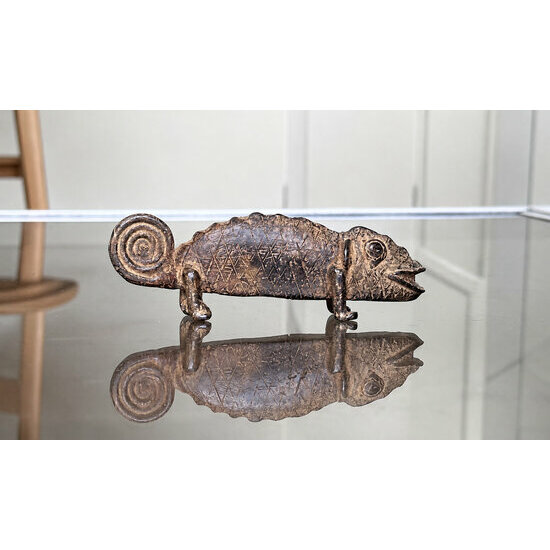 Caméléon Bronze Dogon – Sculpture Artisanale Africaine Fait Main Cameleon bronze Dogon