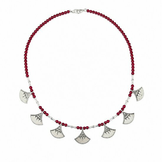 Collier Shat Shat Touareg – Argent 925 & Perles Rouges Fait Main Pendentif Touareg Argent 925 – Bijou Ethnique Nomade Artisanat Saharien
