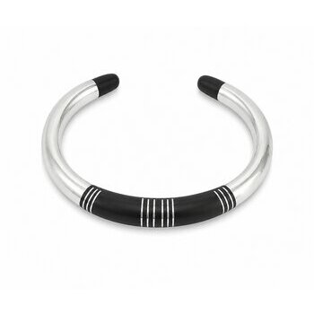 Bracelet Jonc Argent 925 Ébène – Manchette Bimatière Fait Main, Bijou Créateur Bracelet Jonc Argent 925 et Ébène, Bijou Artisanal Fait Main, Manchette Touareg Élégante Homme Femme