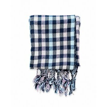 Krama Cambodgien Coton Tissé Main – Foulard Carreaux Marine Lavande, Écharpe Ethnique Multiusage krama-cambodge-coton-pur-motif-carreaux-franges-tissees-artisanal