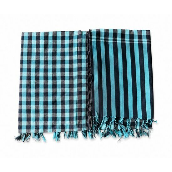 Krama Cambodge Bleu Turquoise et Marine 175 x 95 cm – Écharpe Artisanale en Coton Écharpe Traditionnelle Cambodge Bleu Cyan – Textile Ethnique Tissé Main
