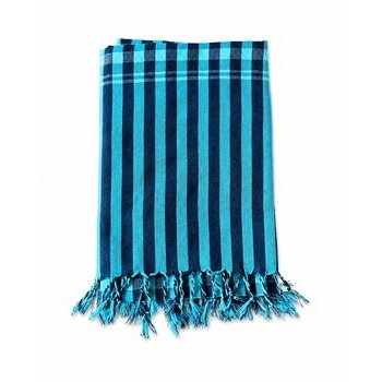 Krama Cambodge Bleu Turquoise et Marine 175 x 95 cm – Écharpe Artisanale en Coton Krama Bleu Rayé Artisanat Cambodgien – Foulard Léger Coton Tissé