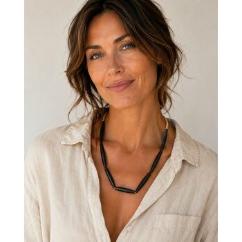 Collier Long Ébène Africain – 9 Grandes Perles Fuselées Artisanales Collier Long Ébène Africain – Bijou Naturel Bohème Chic Femme