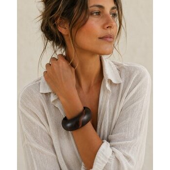 Bracelet Galet �b�ne Port� � Bijou Bois Naturel Style Sobre