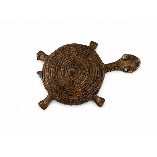 Tortue Dogon en Bronze – Petite Sculpture Africaine à Patine Cuivrée Carapace Tortue Bronze Africain – Détail Artisanal Motif Spirale