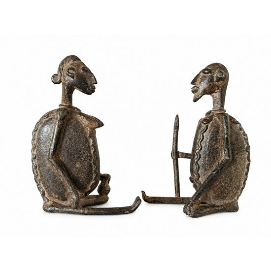 Couple Dogon en Bronze � Sculpture Africaine Artisanale Symbole d'Amour et d'Union