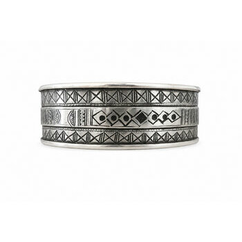 Manchette Touareg Argent Massif 925 � Bracelet Grav� Main avec �b�ne