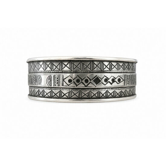 Manchette Touareg Argent Massif 925 � Bracelet Grav� Main avec �b�ne