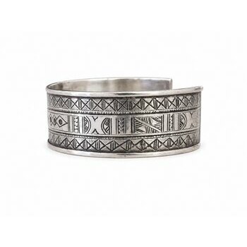 Bracelet Argent Touareg Poin�onn� � Bijou Artisanal �b�ne et Gravures