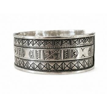 D�tail Bracelet Touareg Argent 925 � Gravures G�om�triques et Bois d��b�ne