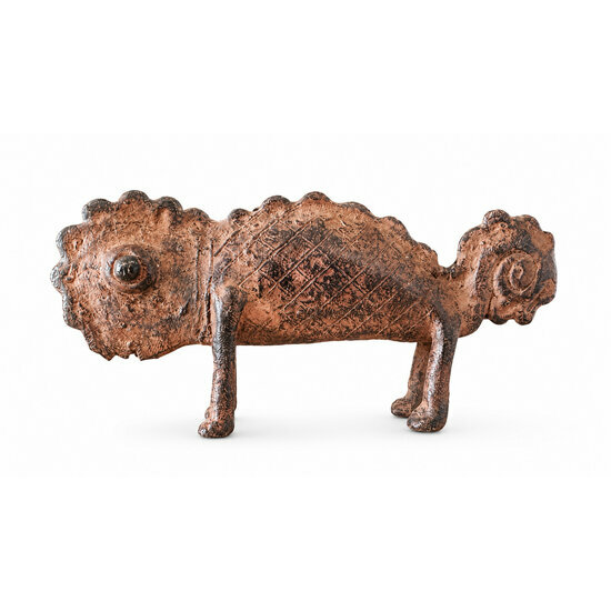 Caméléon Dogon en Bronze – Sculpture Africaine Animalière Artisanale Caméléon Dogon en Bronze – Sculpture Africaine Patinée Vue Profil