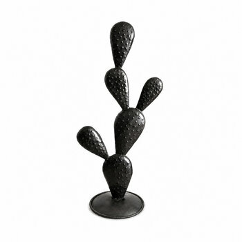 Grand cactus en métal recyclé noir – Sculpture artisanale 90 cm Sculpture cactus en métal recyclé noir faite main – Vue de face