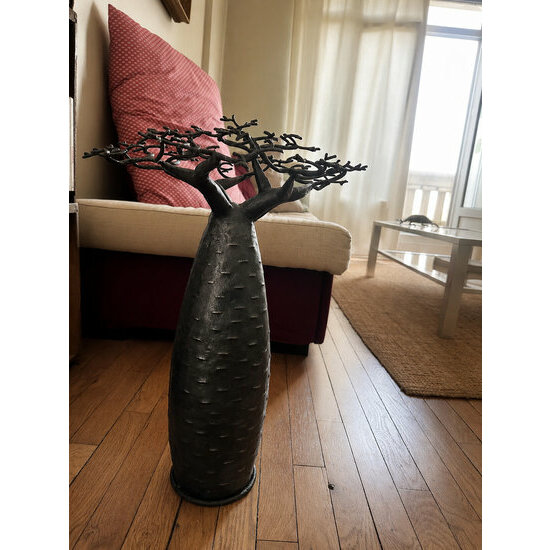 Arbre Baobab Métal Recyclé – Sculpture Artisanale Déco Loft Industriel Baobab Artisanal en Métal Noir – Décoration Loft Industriel Salon