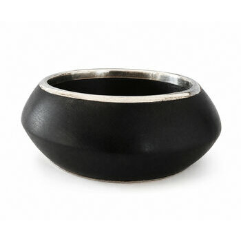 Bracelet Jonc Ébène & Argent Massif 925 – Design Noir Sculptural Bracelet Large Bois d’Ébène et Argent – Bijou Bicolore Contemporain