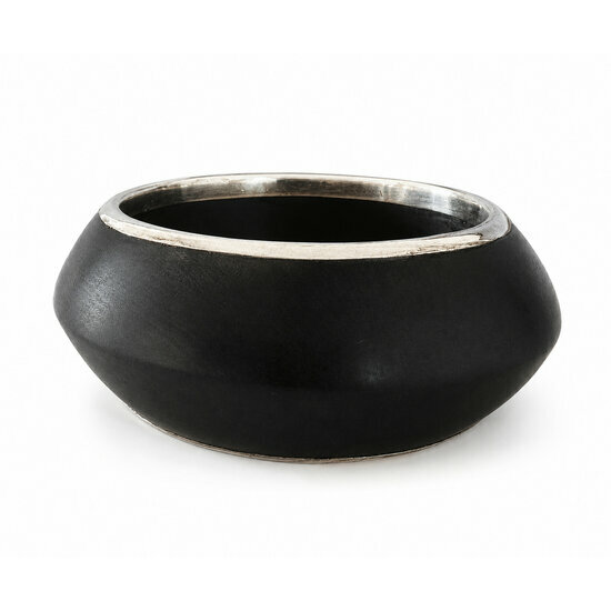 Bracelet Jonc Ébène & Argent Massif 925 – Design Noir Sculptural Bracelet Large Bois d’Ébène et Argent – Bijou Bicolore Contemporain