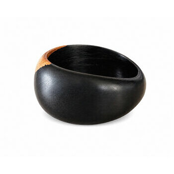 Bracelet Galet en Ébène Massif – Manchette Bicolore Bois Naturel Fait Main Jonc Ébène Naturel Pièce Unique – Bracelet Sculpté au Profil Arrondi