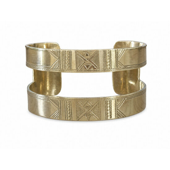 Bracelet Touareg en Laiton Gravé – Manchette Artisanale Signée Bracelet Touareg en Laiton Gravé – Manchette Artisanale Double Bande