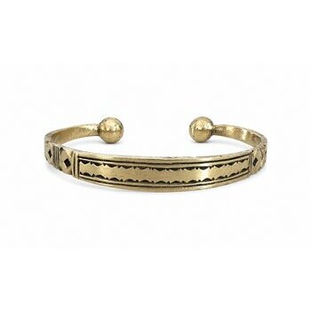 Bracelet Touareg en Laiton Gravé Main – Jonc Ajustable à Embouts Sphériques Jonc Touareg en Laiton Gravé – Bracelet Ajustable à Embouts Boules