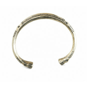 Jonc Touareg en Laiton Grav� � Bracelet Ajustable � Embouts Boules